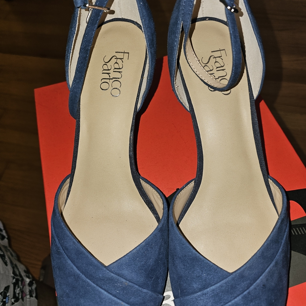 Franco Sarto Faye Wedge Pumps, Blue Suede Shoes - Picture 2 of 5